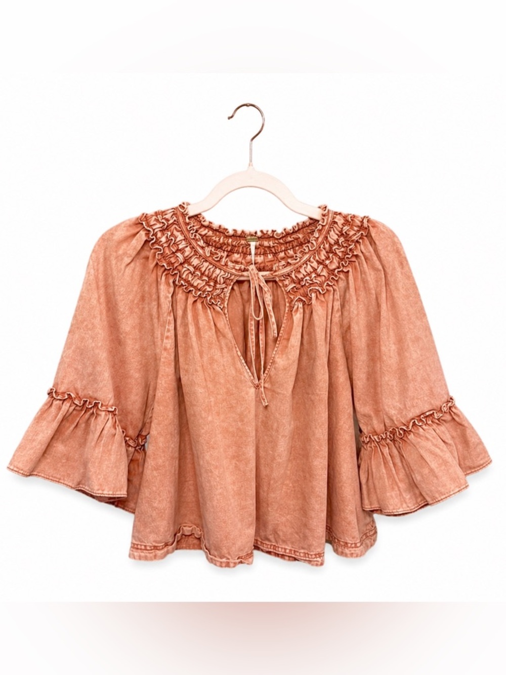 Free People Ruffle Neck Boho Top XS